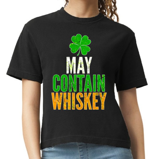May Contain Whiskey Funny St Patricks Day Comfort Colors Boxy T-Shirt