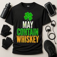 May Contain Whiskey Funny St Patricks Day Cooling Performance Crew T-Shirt