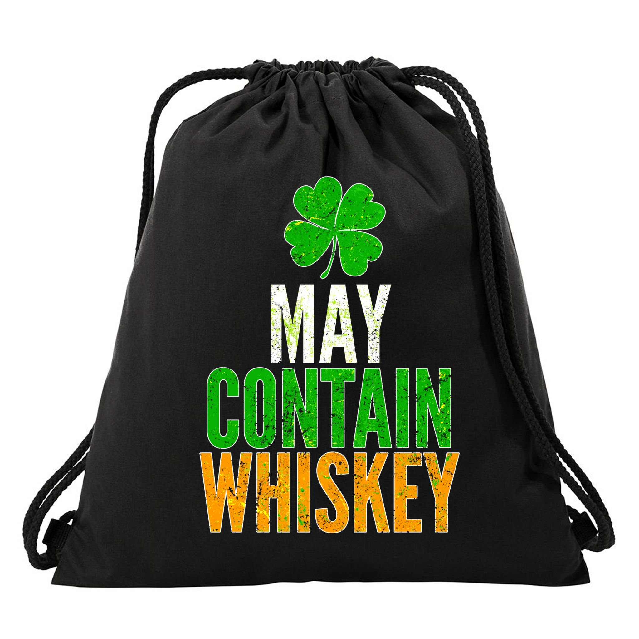 May Contain Whiskey Funny St Patricks Day Drawstring Bag