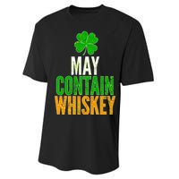 May Contain Whiskey Funny St Patricks Day Performance Sprint T-Shirt