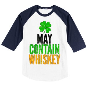 May Contain Whiskey Funny St Patricks Day Baseball Sleeve Shirt