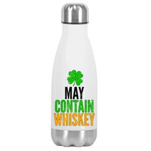 May Contain Whiskey Funny St Patricks Day Stainless Steel Insulated Water Bottle