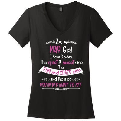 May Girl Sweet But Crazy Funny Birthday Women's V-Neck T-Shirt