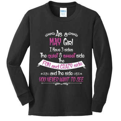 May Girl Sweet But Crazy Funny Birthday Kids Long Sleeve Shirt
