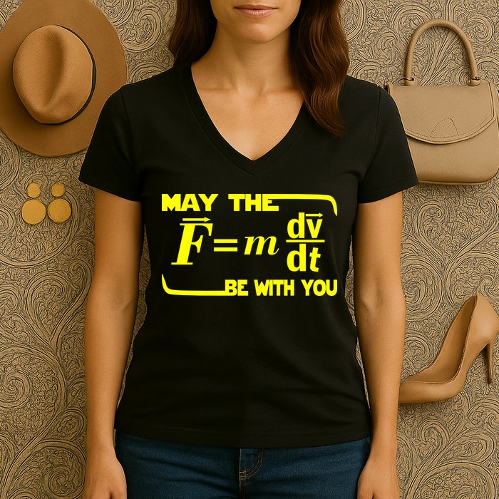 May The (F=mdv/dt) Be With You Physics Women's V-Neck T-Shirt