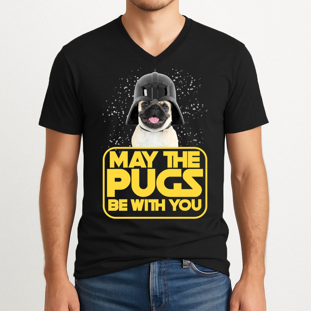 May The Pugs Be With You V-Neck T-Shirt