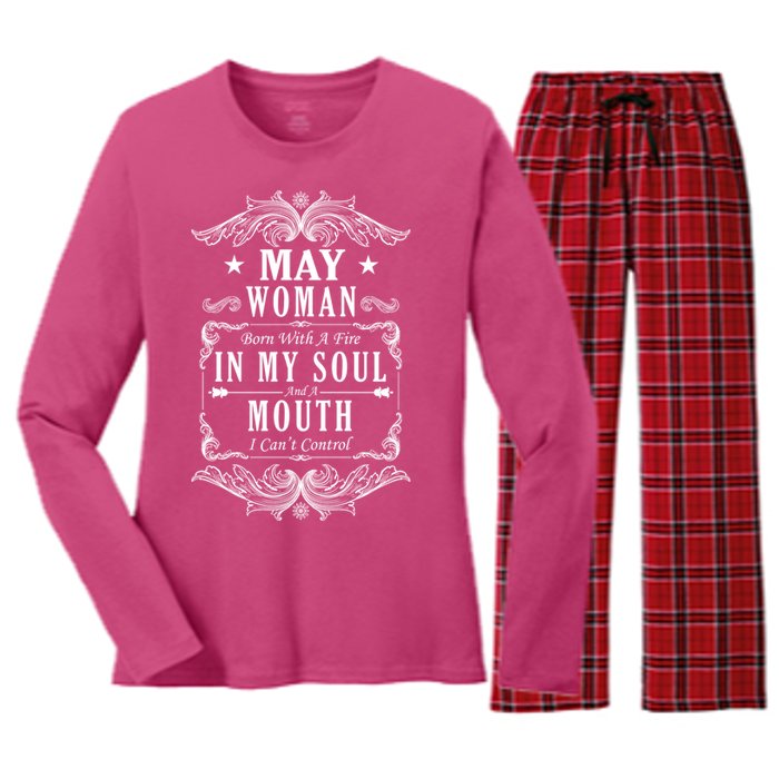 May Woman Funny Birthday Women's Long Sleeve Flannel Pajama Set 