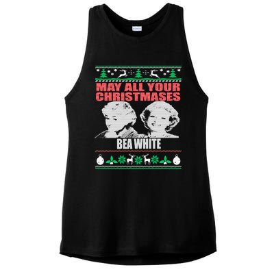 May All Your Christmases Bea White Ladies PosiCharge Tri-Blend Wicking Tank