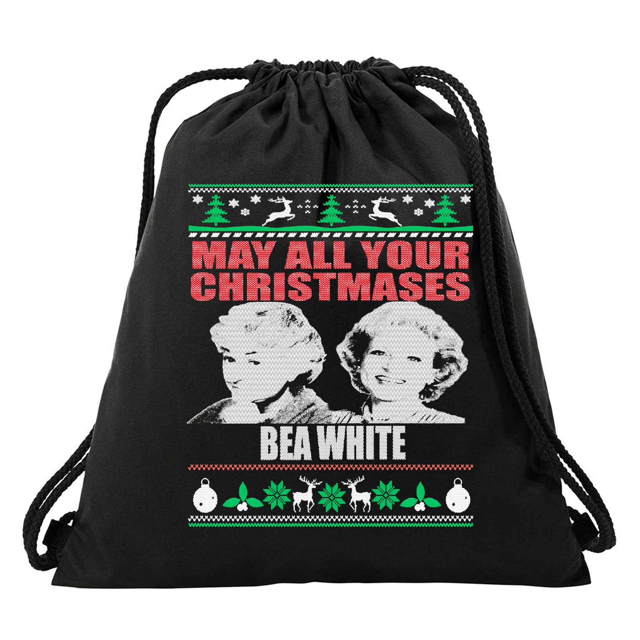 May All Your Christmases Bea White Drawstring Bag