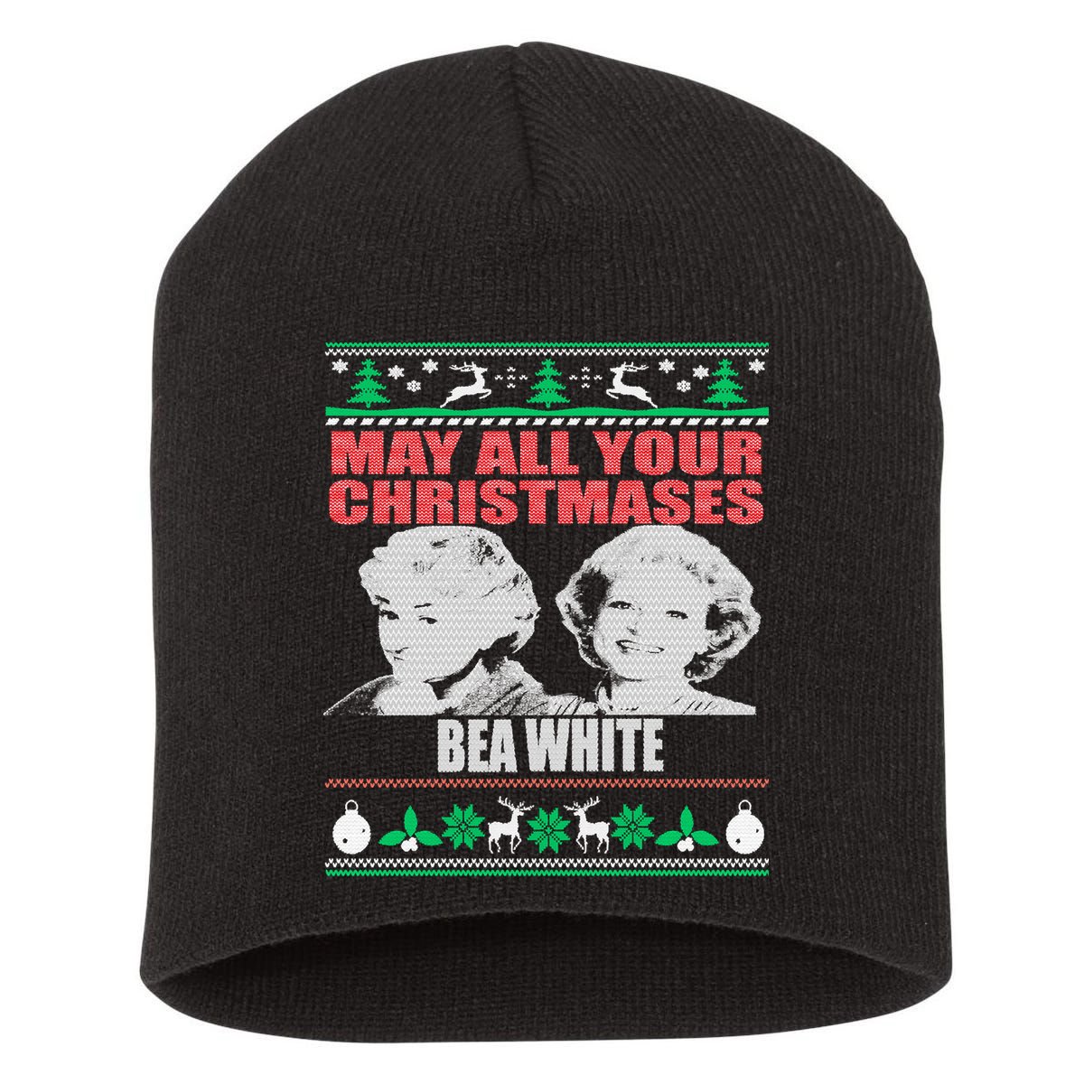 May All Your Christmases Bea White Short Acrylic Beanie