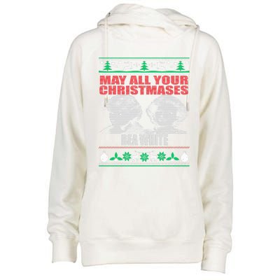 May All Your Christmases Bea White Womens Funnel Neck Pullover Hood