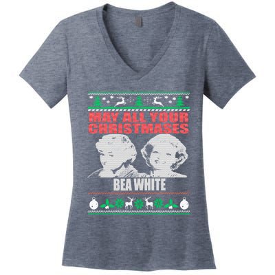 May All Your Christmases Bea White Women's V-Neck T-Shirt