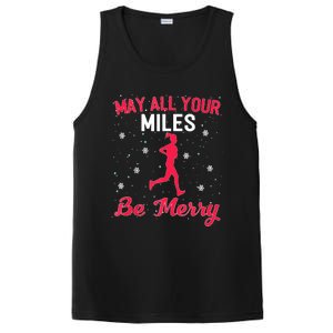 May All Your Miles Be Merry Christmas Running Graphic Tank Top PosiCharge Competitor Tank