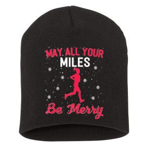 May All Your Miles Be Merry Christmas Running Graphic Tank Top Short Acrylic Beanie