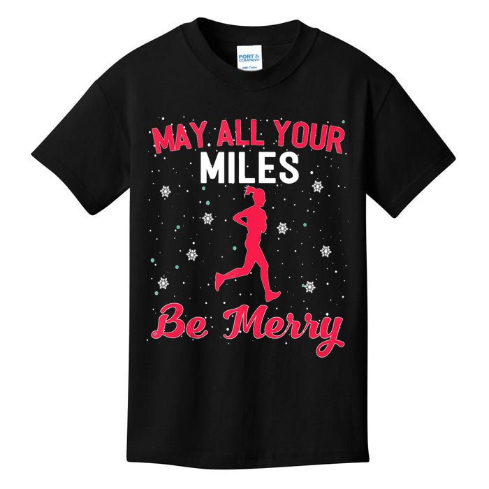 May All Your Miles Be Merry Christmas Running Graphic Tank Top Kids T-Shirt