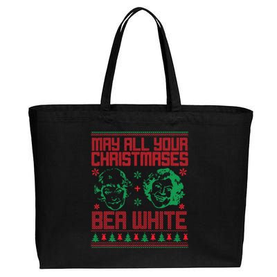 May All Your Christmases Bea White Vintage Cotton Canvas Jumbo Tote