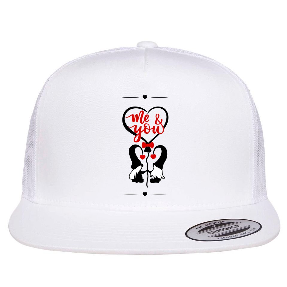 Me And You Happy Valentines Day Gnomes And Hearts Flat Bill Trucker Hat
