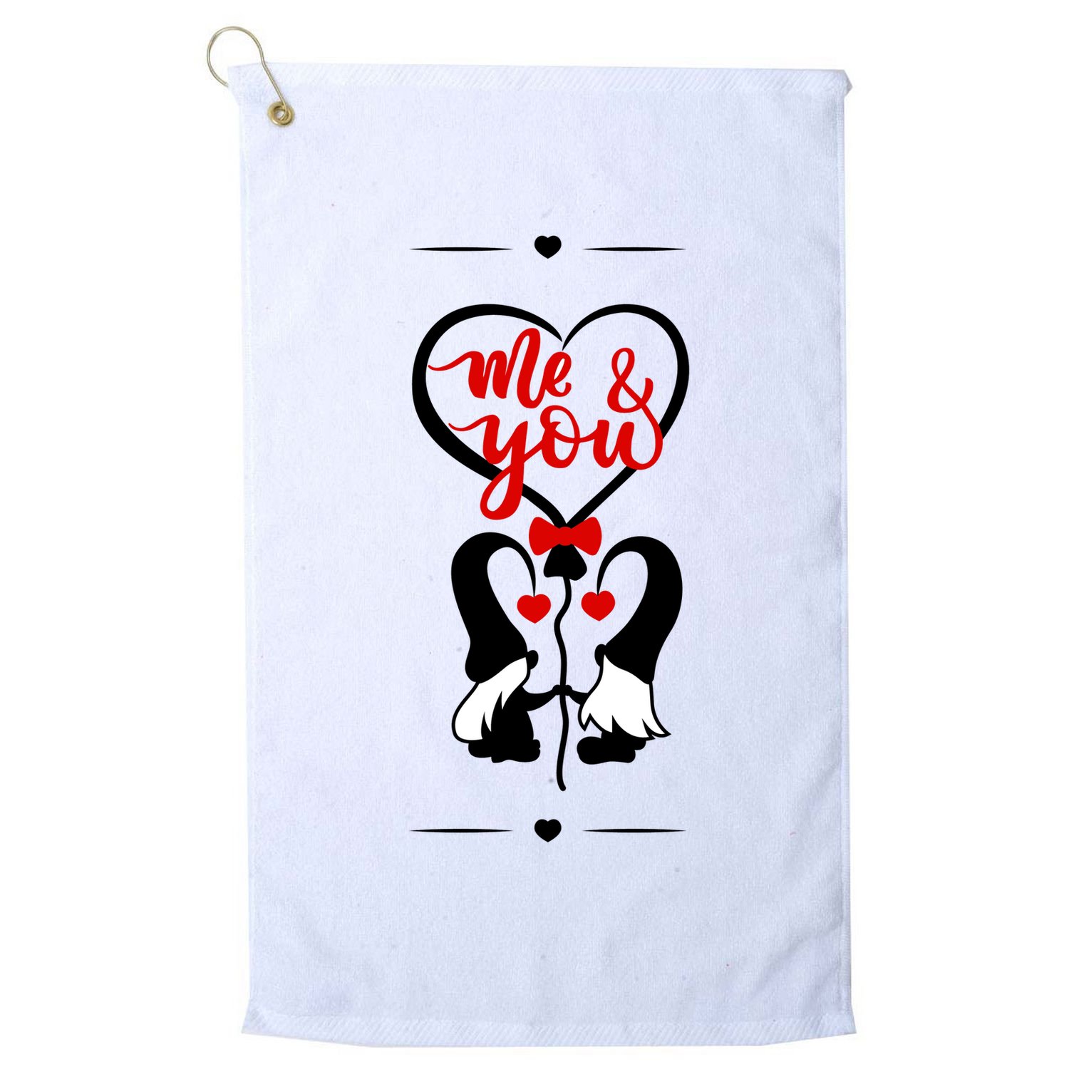 Me And You Happy Valentines Day Gnomes And Hearts Golf Towel