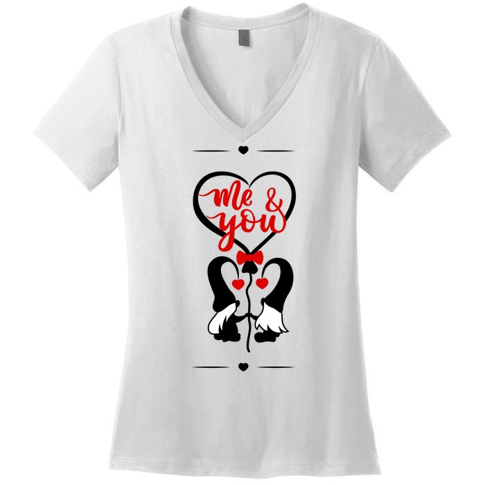 Me And You Happy Valentines Day Gnomes And Hearts Women's V-Neck T-Shirt