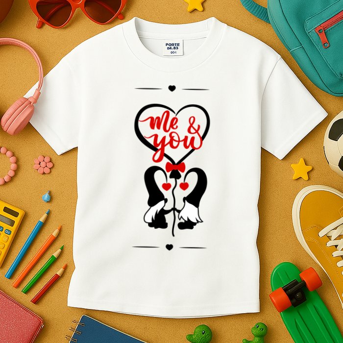 Me And You Happy Valentines Day Gnomes And Hearts Kids T-Shirt