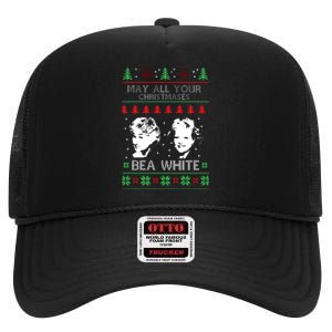 May All Your Christmases Bea White Funny Holiday Festive High Crown Mesh Back Trucker Hat