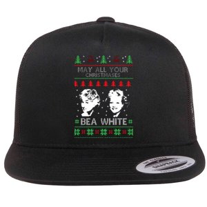 May All Your Christmases Bea White Funny Holiday Festive Flat Bill Trucker Hat