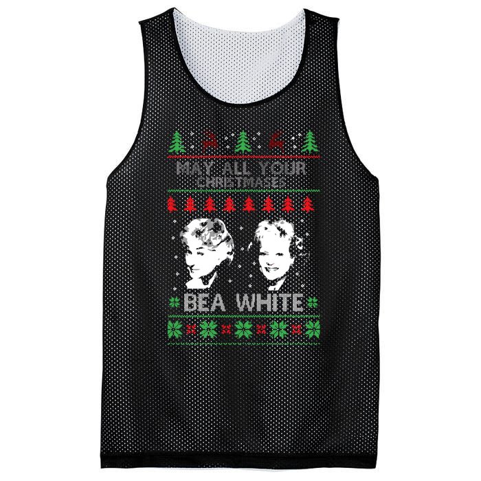 May All Your Christmases Bea White Funny Holiday Festive Mesh Reversible Basketball Jersey Tank