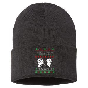 May All Your Christmases Bea White Funny Holiday Festive Sustainable Knit Beanie