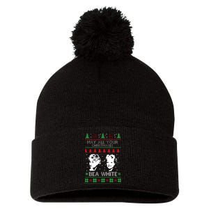 May All Your Christmases Bea White Funny Holiday Festive Pom Pom 12in Knit Beanie