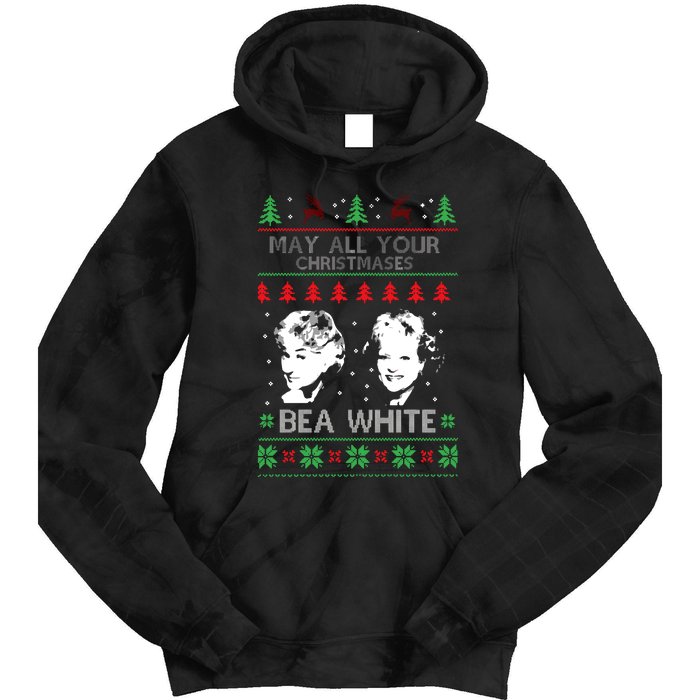 May All Your Christmases Bea White Funny Holiday Festive Tie Dye Hoodie