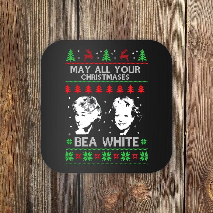 May All Your Christmases Bea White Funny Holiday Festive Coaster