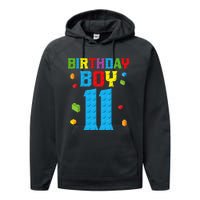 Master Builder 11th Birthday 11 Year Building Bricks Performance Fleece Hoodie