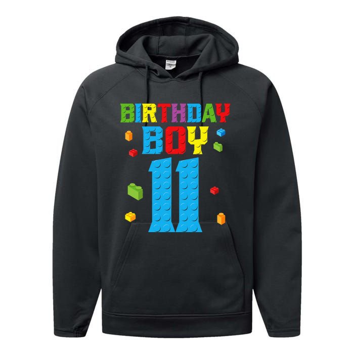 Master Builder 11th Birthday 11 Year Building Bricks Performance Fleece Hoodie