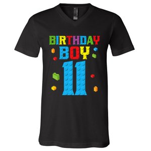 Master Builder 11th Birthday 11 Year Building Bricks V-Neck T-Shirt