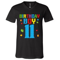 Master Builder 11th Birthday 11 Year Building Bricks V-Neck T-Shirt