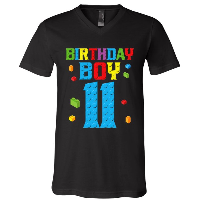 Master Builder 11th Birthday 11 Year Building Bricks V-Neck T-Shirt