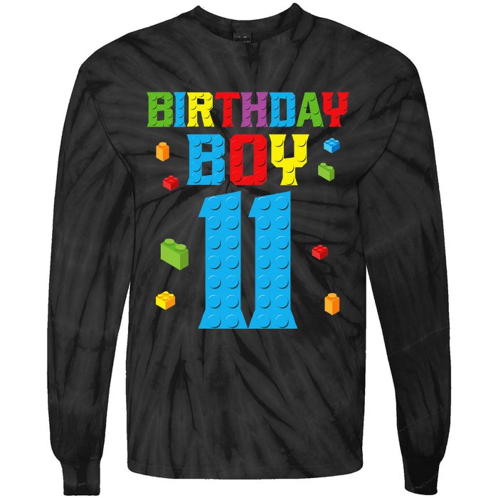 Master Builder 11th Birthday 11 Year Building Bricks Tie-Dye Long Sleeve Shirt