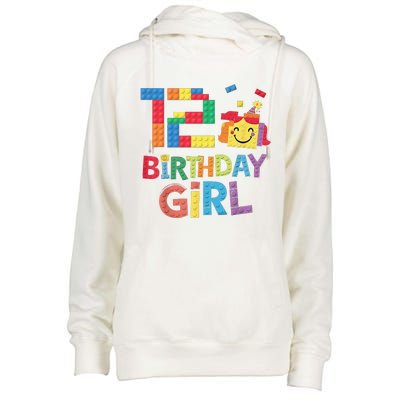 Master Builder 12th Birthday Girl 12 Year Old Brick Blocks Womens Funnel Neck Pullover Hood