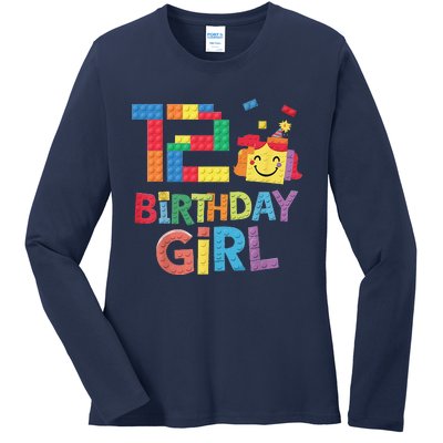 Master Builder 12th Birthday Girl 12 Year Old Brick Blocks Ladies Long Sleeve Shirt