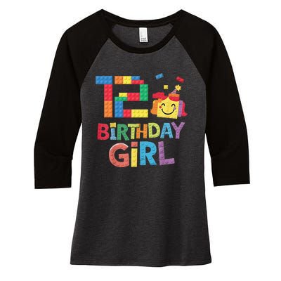 Master Builder 12th Birthday Girl 12 Year Old Brick Blocks Women's Tri-Blend 3/4-Sleeve Raglan Shirt