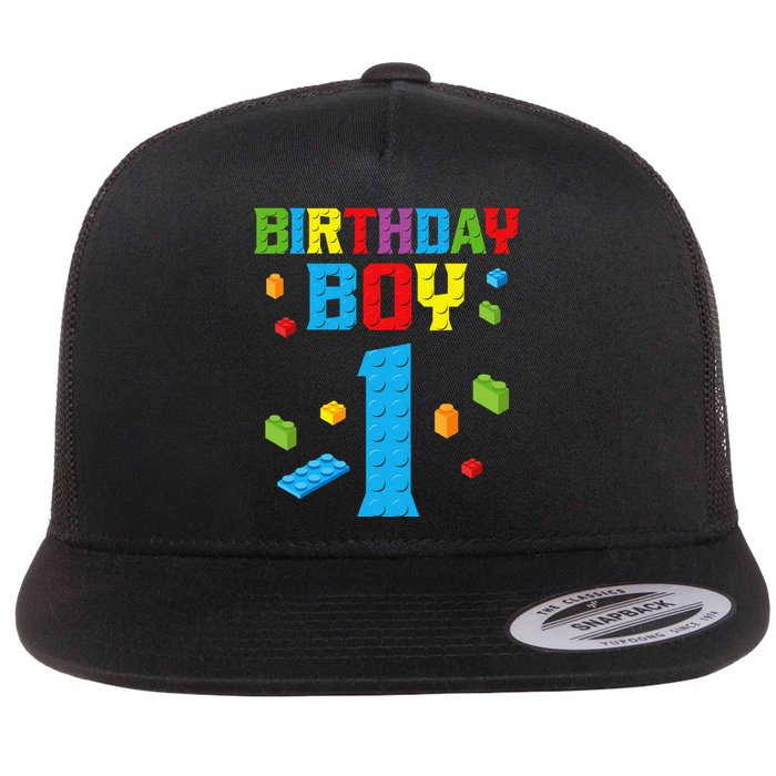 Master Builder 1st Birthday Boy 1 One Year Building Bricks Flat Bill Trucker Hat