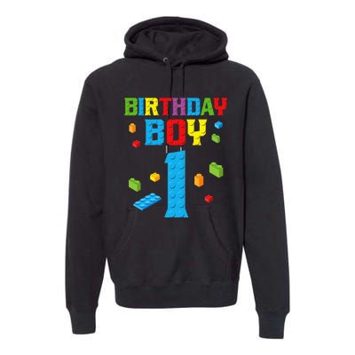 Master Builder 1st Birthday Boy 1 One Year Building Bricks Premium Hoodie