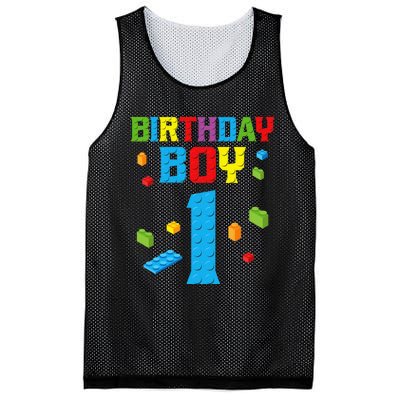 Master Builder 1st Birthday Boy 1 One Year Building Bricks Mesh Reversible Basketball Jersey Tank