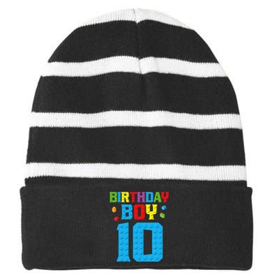 Master Builder 10th Birthday Boy Ten 10 Year Building Bricks Striped Beanie with Solid Band