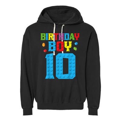 Master Builder 10th Birthday Boy Ten 10 Year Building Bricks Garment-Dyed Fleece Hoodie