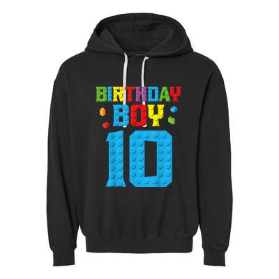 Master Builder 10th Birthday Boy Ten 10 Year Building Bricks Garment-Dyed Fleece Hoodie