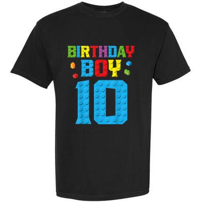 Master Builder 10th Birthday Boy Ten 10 Year Building Bricks Garment-Dyed Heavyweight T-Shirt