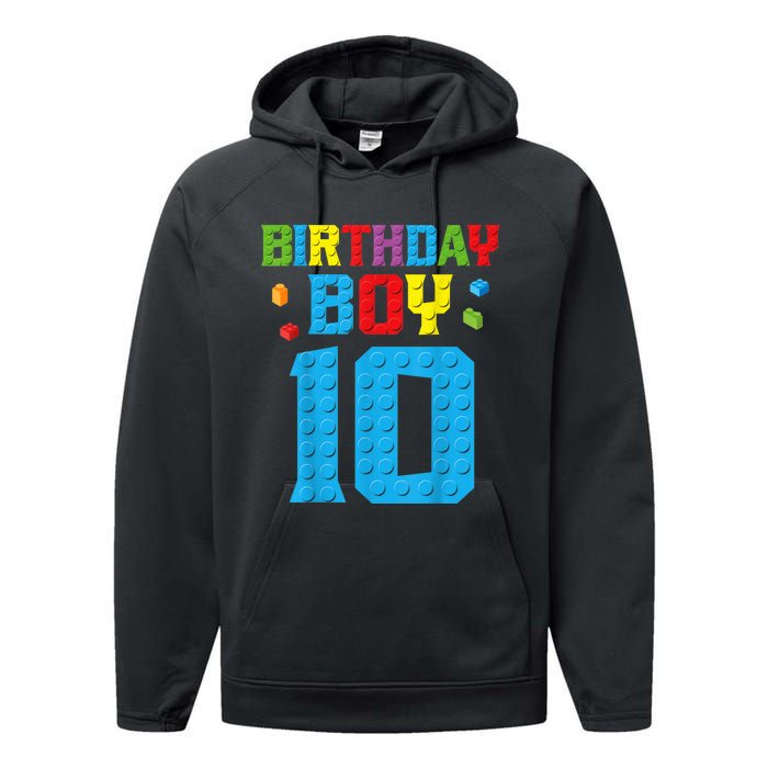 Master Builder 10th Birthday Boy Ten 10 Year Building Bricks Performance Fleece Hoodie