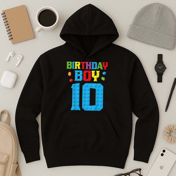 Master Builder 10th Birthday Boy Ten 10 Year Building Bricks Hoodie