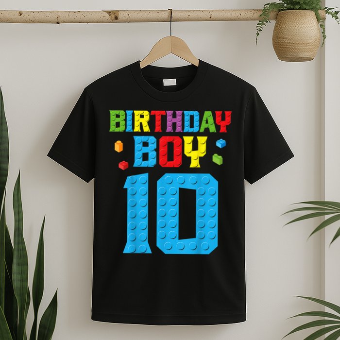 Master Builder 10th Birthday Boy Ten 10 Year Building Bricks T-Shirt